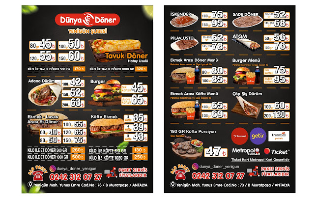 Opinii despre DÜNYA DÖNER YENİGÜN în Muratpaşa - Gastronomi ve konaklama